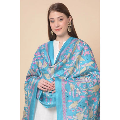 Women's Art Silk Printed Dupatta (Turquoise, Length: 2.25 to 2.50 Mtr)