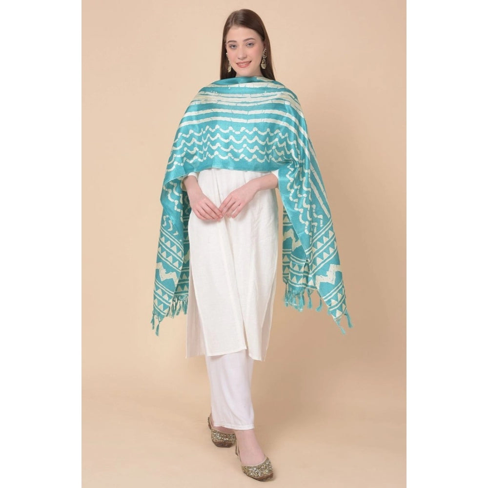 Generic Women's Art Silk Printed Dupatta (Turquoise, Length: 2.25 to 2.50 Mtr)