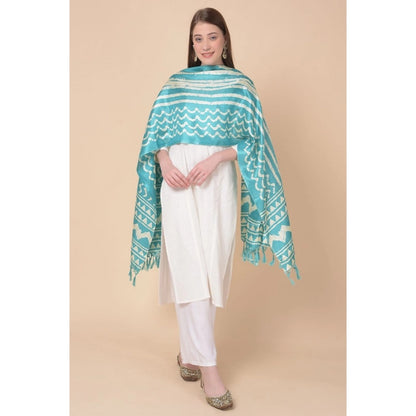 Generic Women's Art Silk Printed Dupatta (Turquoise, Length: 2.25 to 2.50 Mtr)