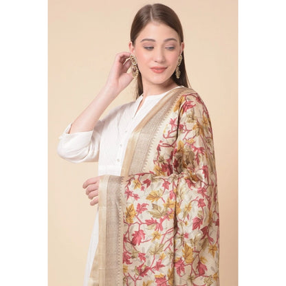 Generic Women's Art Silk Printed Dupatta (Gold, Length: 2.25 to 2.50 Mtr)