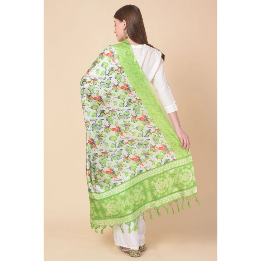 Generic Women's Art Silk Printed Dupatta (Light Green, Length: 2.25 to 2.50 Mtr)