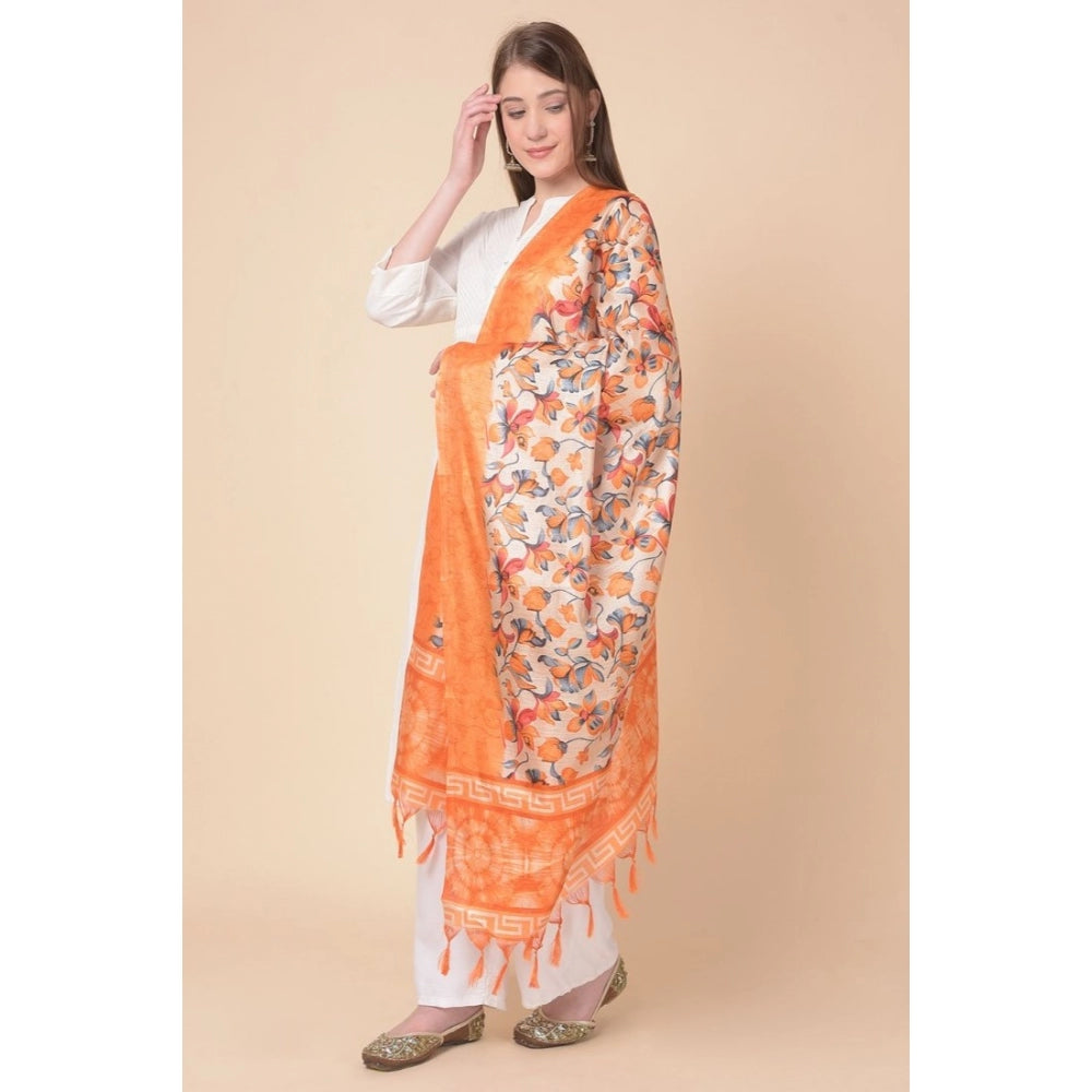 Generic Women's Art Silk Printed Dupatta (Orange, Length: 2.25 to 2.50 Mtr)