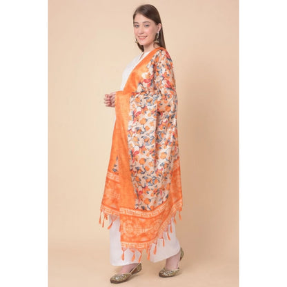 Generic Women's Art Silk Printed Dupatta (Orange, Length: 2.25 to 2.50 Mtr)