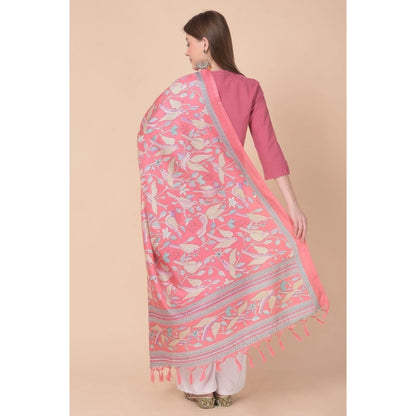 Generic Women's Art Silk Printed Dupatta (Pink, Length: 2.25 to 2.50 Mtr)