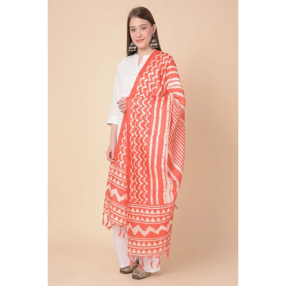 Generic Women's Art Silk Printed Dupatta (Orange, Length: 2.25 to 2.50 Mtr)