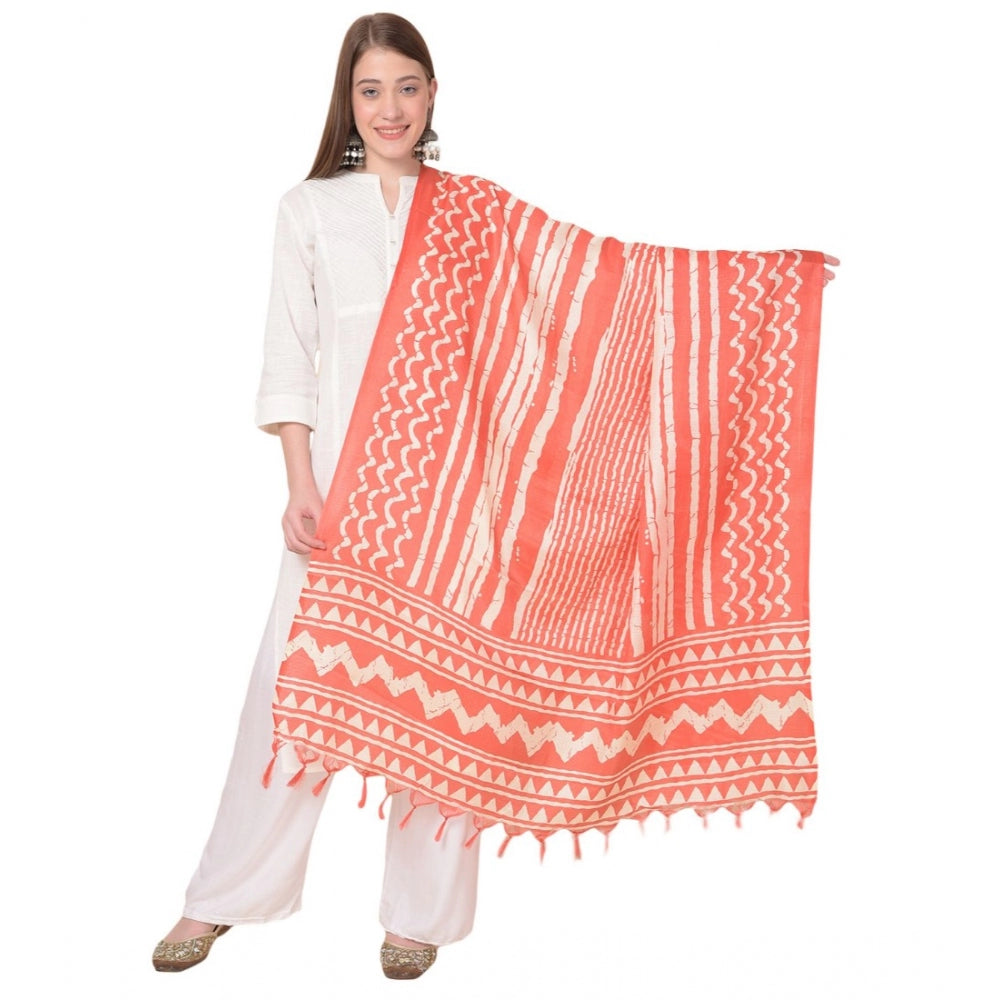 Generic Women's Art Silk Printed Dupatta (Orange, Length: 2.25 to 2.50 Mtr)