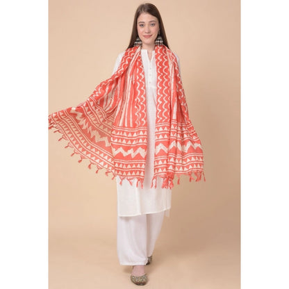 Generic Women's Art Silk Printed Dupatta (Orange, Length: 2.25 to 2.50 Mtr)