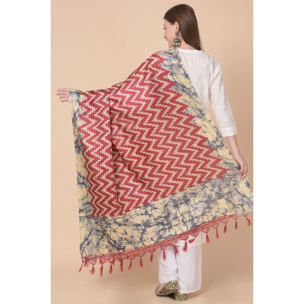 Generic Women's Art Silk Printed Dupatta (Maroon, Length: 2.25 to 2.50 Mtr)