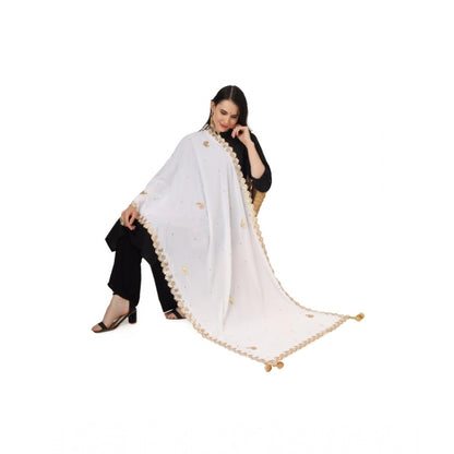 Generic Women's Velvet Gotta Patti Dupatta (White, Length: 2.25 to 2.50 Mtr)