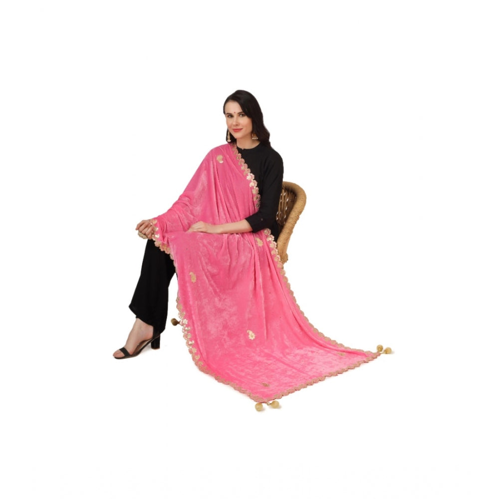 Generic Women's Velvet Gotta Patti Dupatta (Pink, Length: 2.25 to 2.50 Mtr)