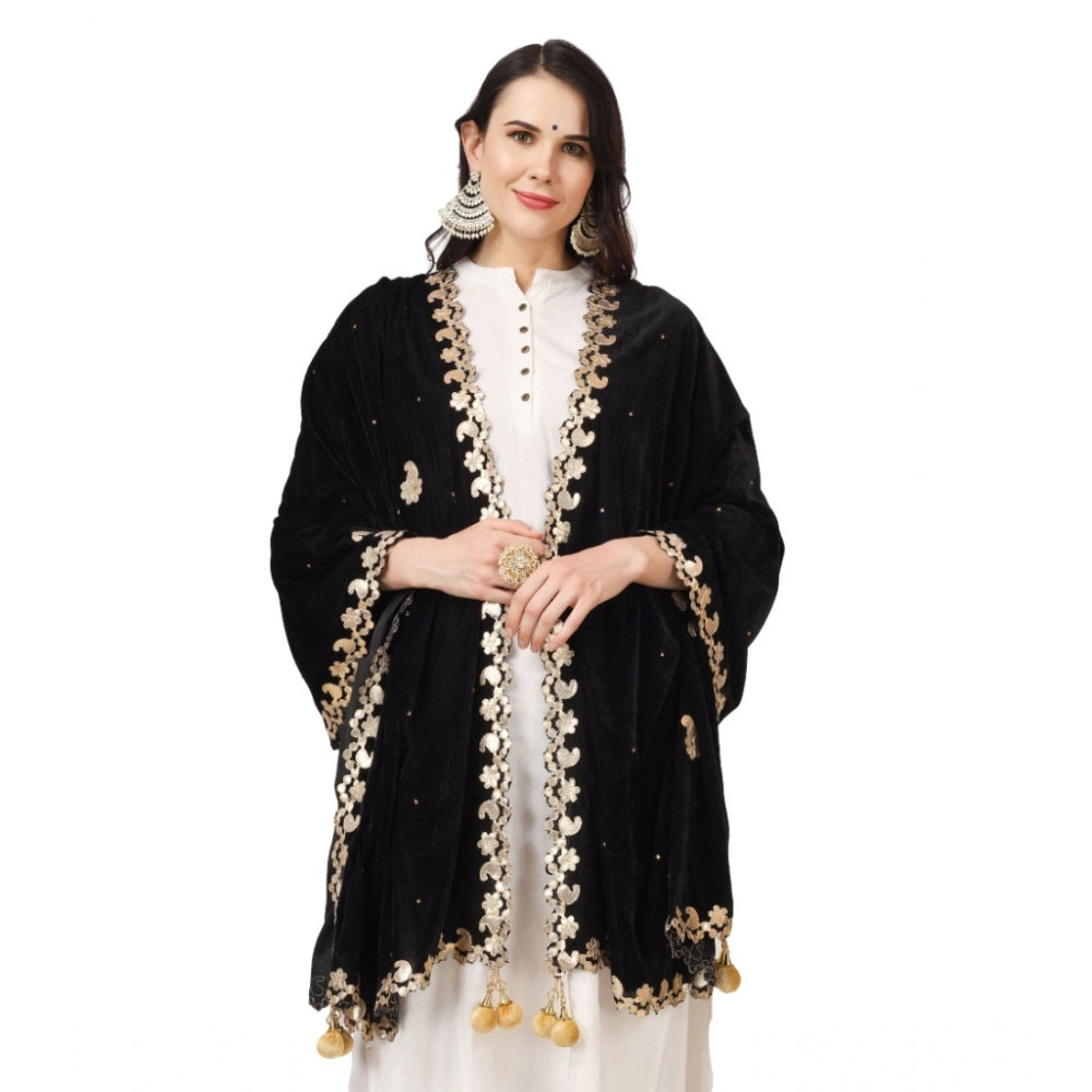 Generic Women's Velvet Gotta Patti Dupatta (Black, Length: 2.25 to 2.50 Mtr)