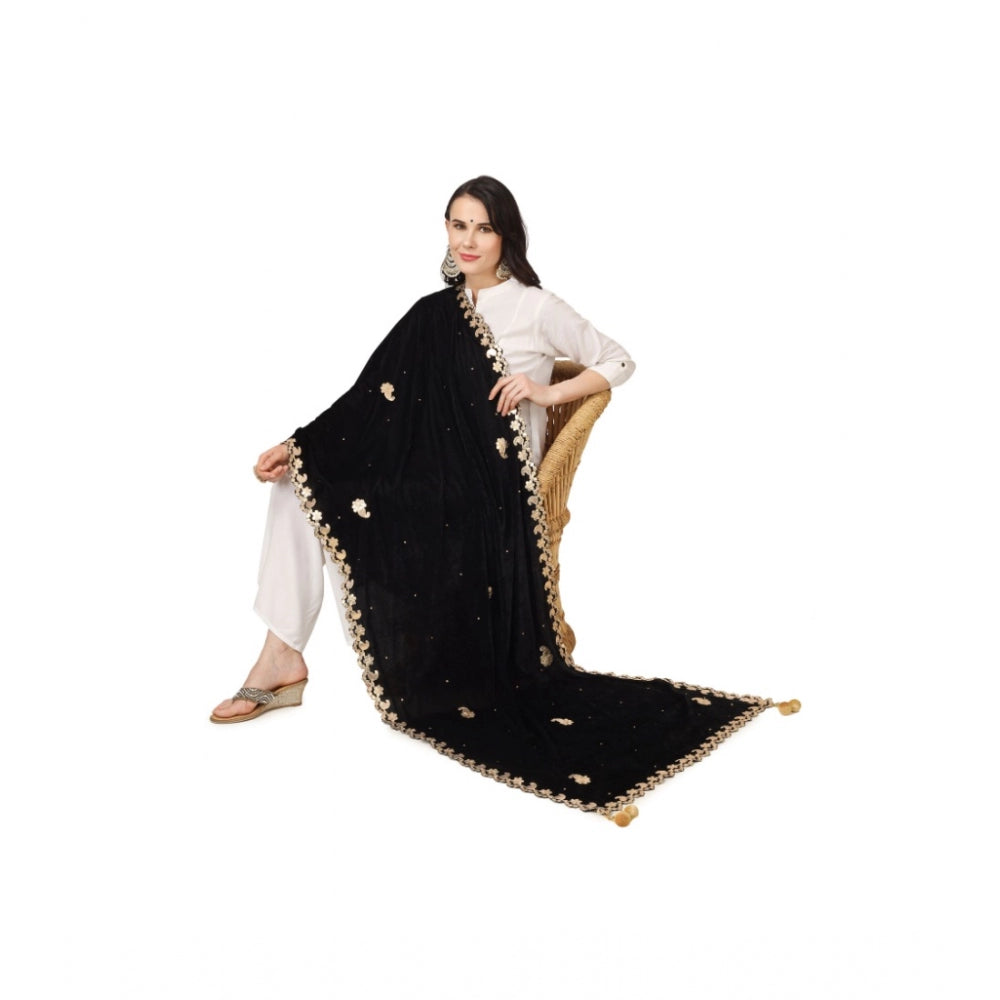 Generic Women's Velvet Gotta Patti Dupatta (Black, Length: 2.25 to 2.50 Mtr)