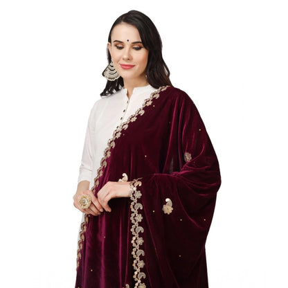 Generic Women's Velvet Gotta Patti Dupatta (Purple, Length: 2.25 to 2.50 Mtr)