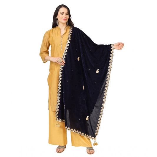 Generic Women's Velvet Gotta Patti Dupatta (Blue, Length: 2.25 to 2.50 Mtr)