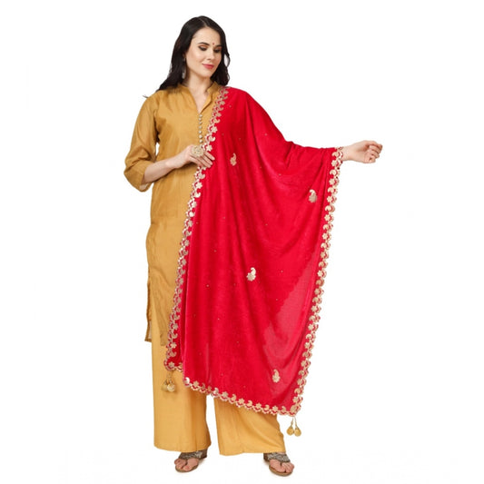 Generic Women's Velvet Gotta Patti Dupatta (Pink, Length: 2.25 to 2.50 Mtr)