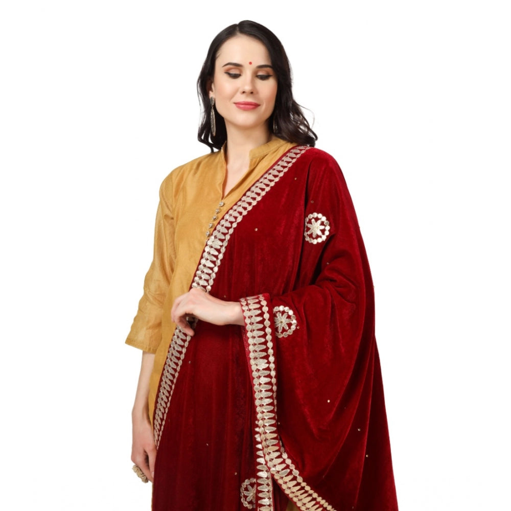 Women's Velvet Gotta Patti Dupatta (Maroon, Length: 2.25 to 2.50 Mtr)