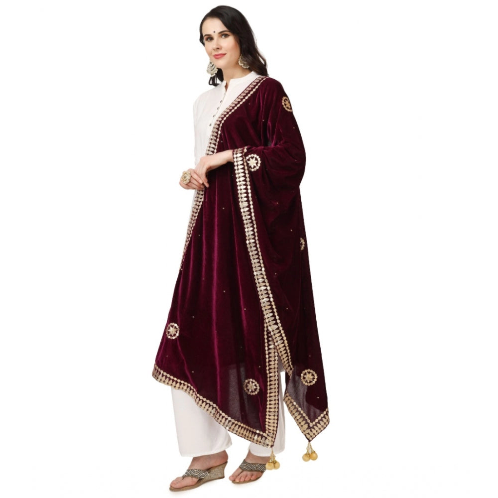 Generic Women's Velvet Gotta Patti Dupatta (Purple, Length: 2.25 to 2.50 Mtr)