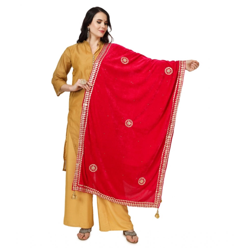 Generic Women's Velvet Gotta Patti Dupatta (Pink, Length: 2.25 to 2.50 Mtr)