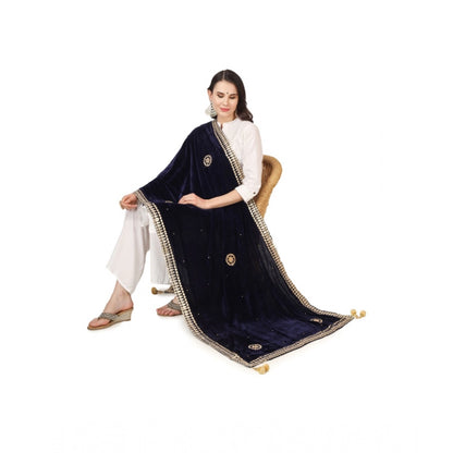 Generic Women's Velvet Gotta Patti Dupatta (Blue, Length: 2.25 to 2.50 Mtr)