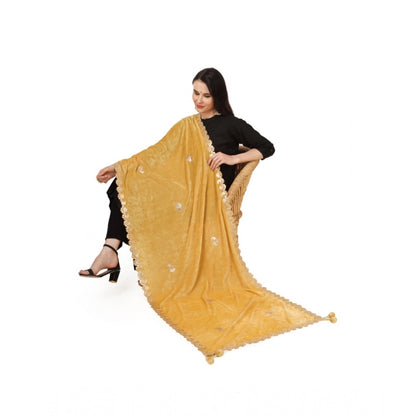 Generic Women's Velvet Gotta Patti Dupatta (Yellow, Length: 2.25 to 2.50 Mtr)