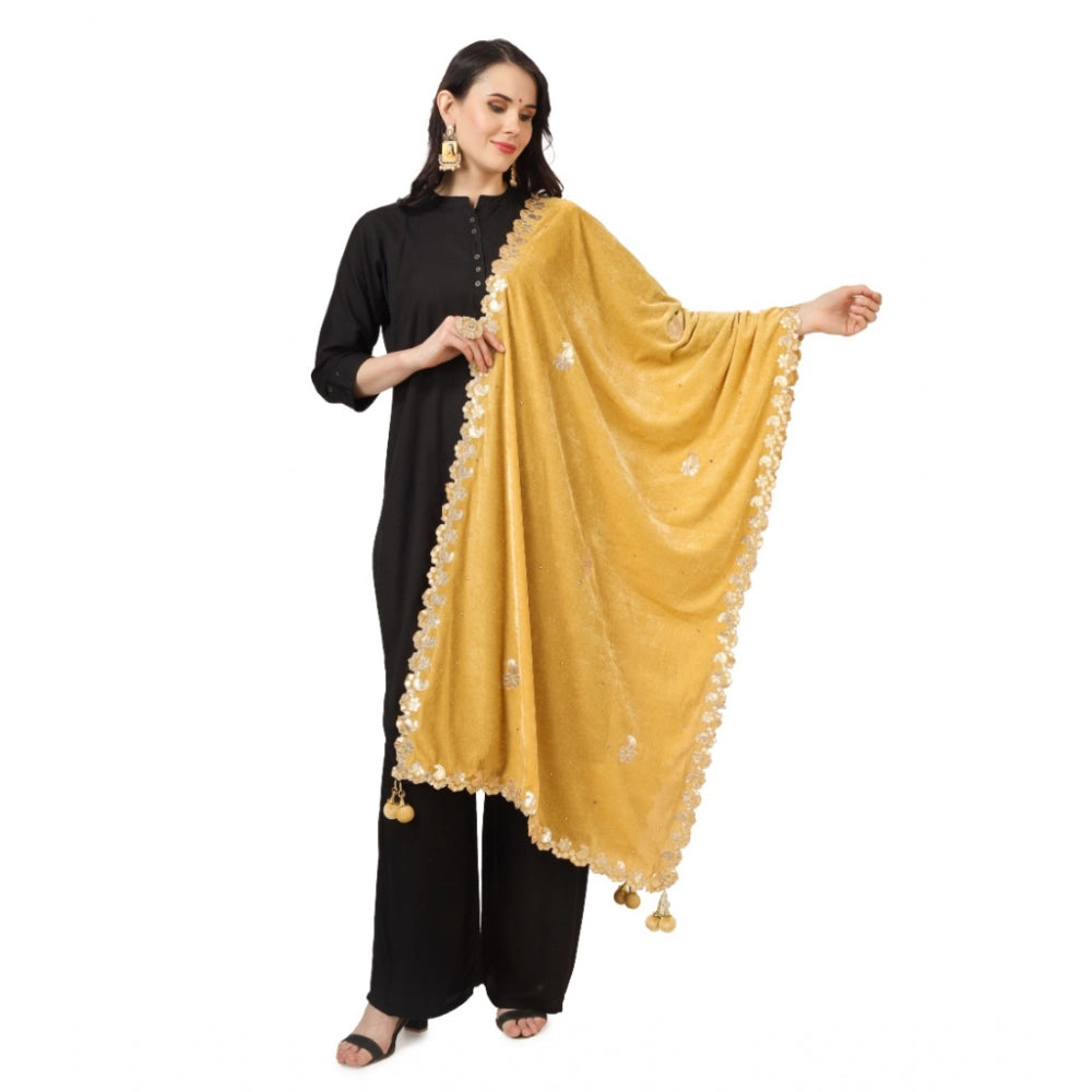 Generic Women's Velvet Gotta Patti Dupatta (Yellow, Length: 2.25 to 2.50 Mtr)