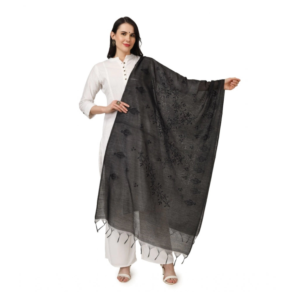 Generic Women's Cotton Embroidered Dupatta (Black, Length: 2.25 to 2.50 Mtr)