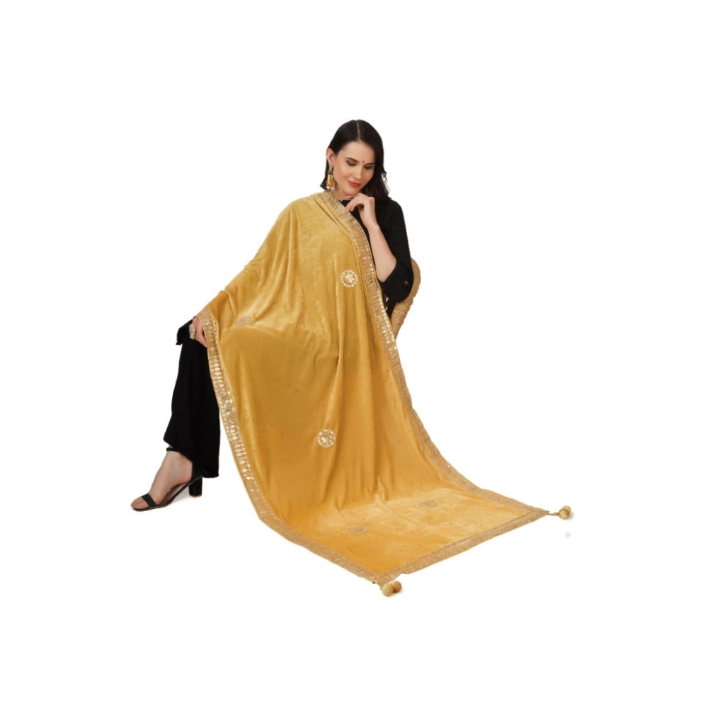 Women's Velvet Gotta Patti Dupatta (Yellow, Length: 2.25 to 2.50 Mtr)