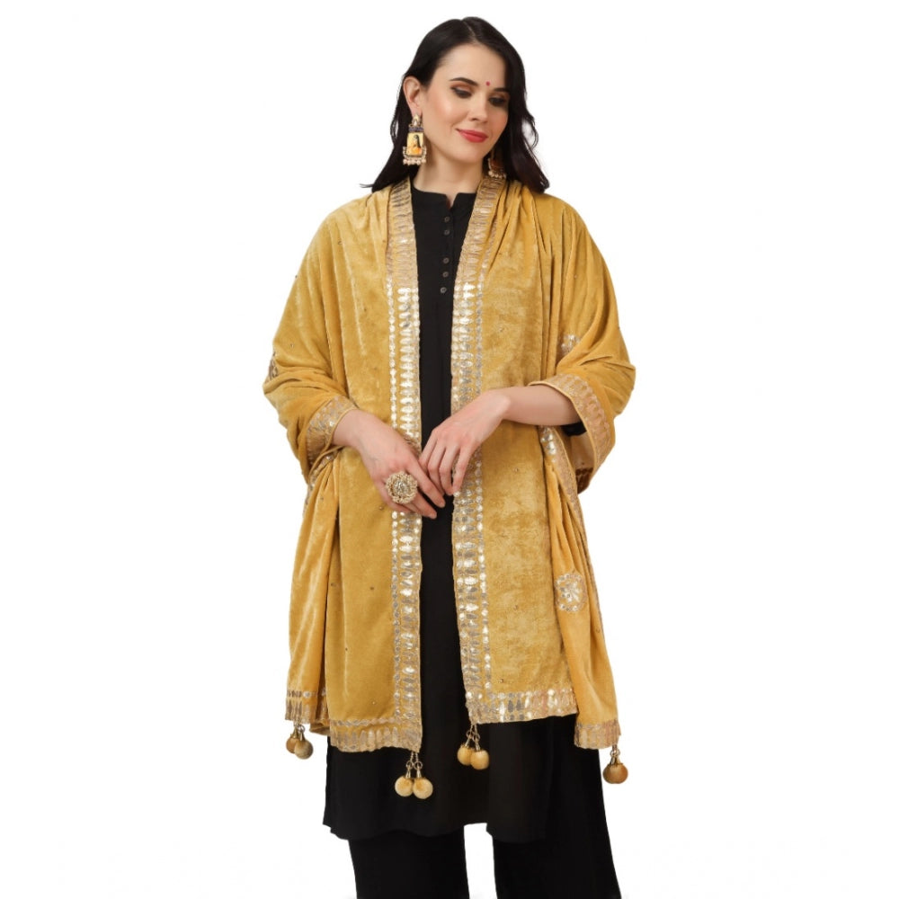 Women's Velvet Gotta Patti Dupatta (Yellow, Length: 2.25 to 2.50 Mtr)