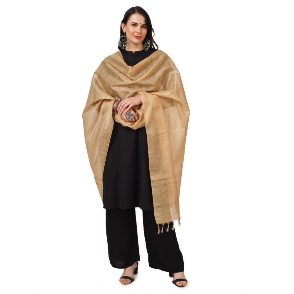 Generic Women's Chanderi Solid Dupatta (Gold, Length: 2.25 to 2.50 Mtr)