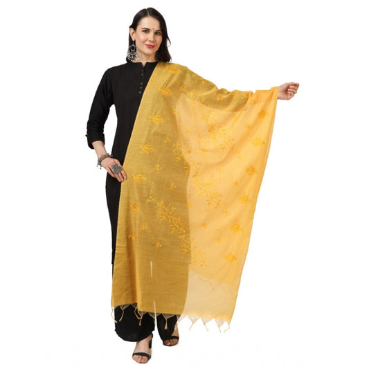 Women's Cotton Embroidered Dupatta (Yellow, Length: 2.25 to 2.50 Mtr)