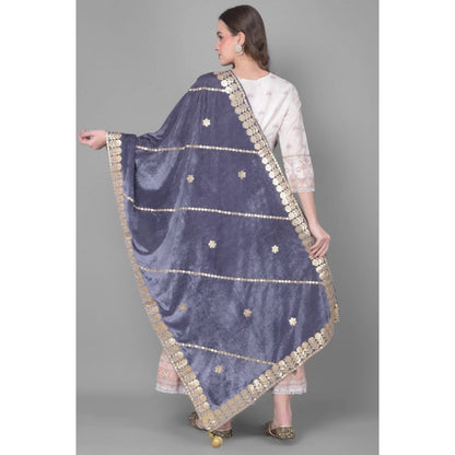 Generic Women's Velvet Gotta Patti Dupatta (Grey, Length: 2.25 to 2.50 Mtr)