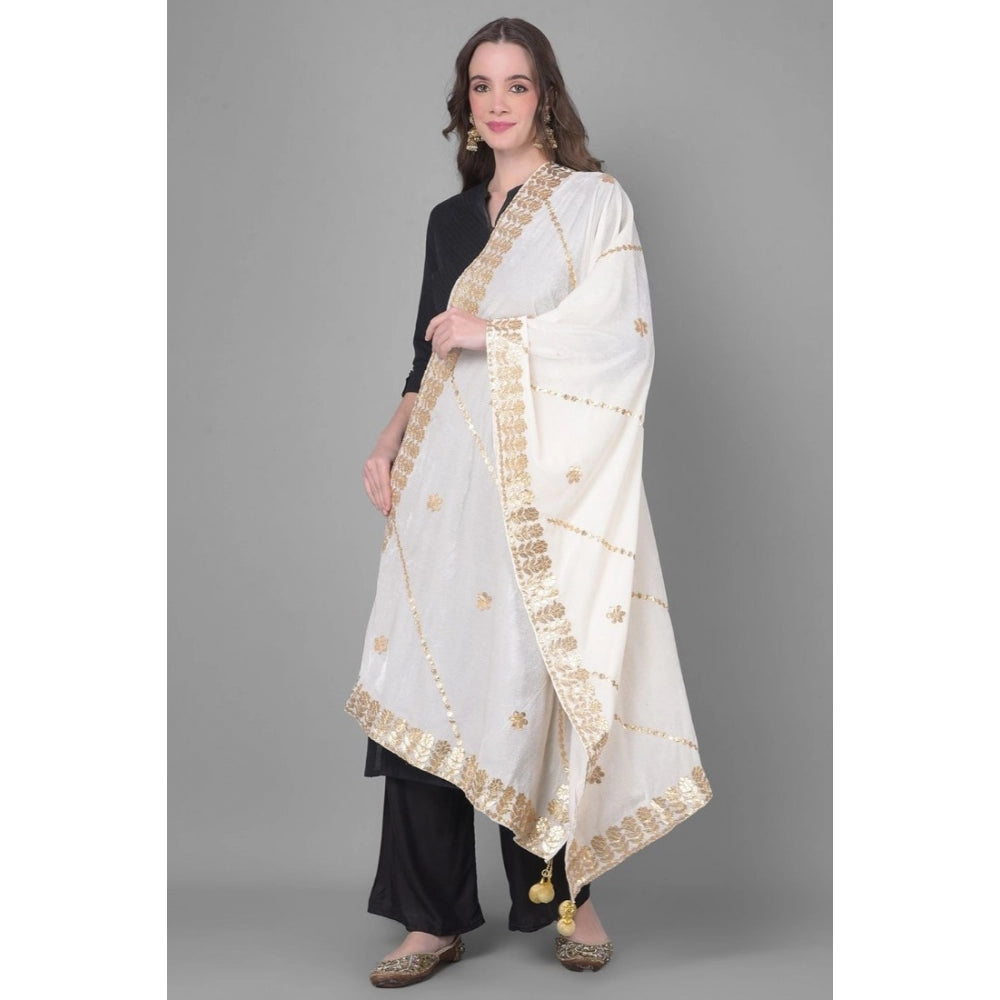 Generic Women's Velvet Gotta Patti Dupatta (White, Length: 2.25 to 2.50 Mtr)