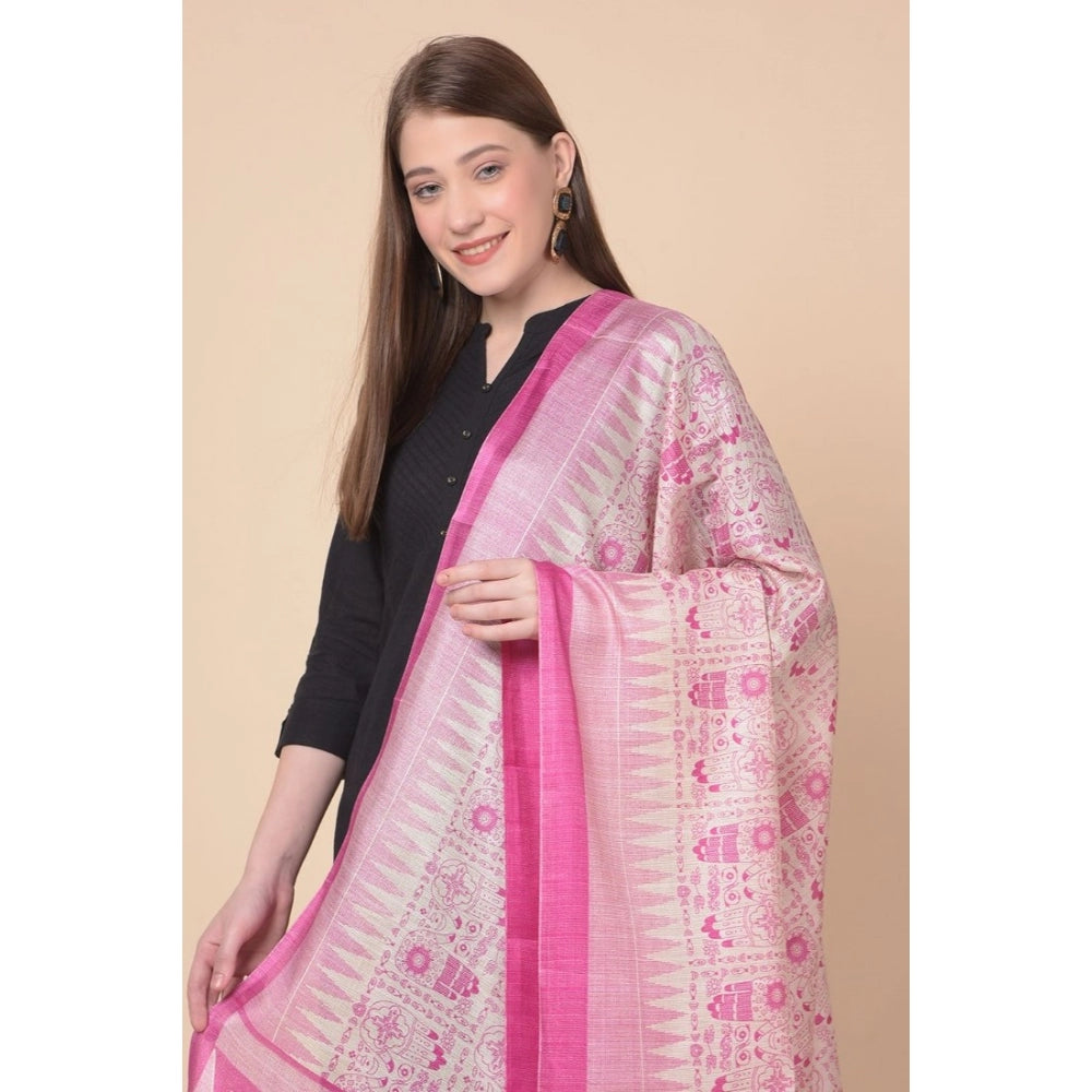 Generic Women's Art Silk Printed Dupatta (Pink, Length: 2.25 to 2.50 Mtr)