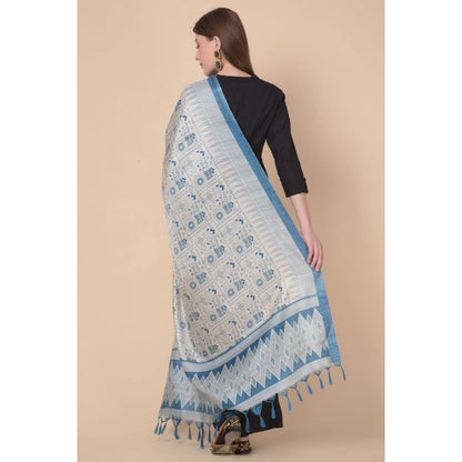 Generic Women's Art Silk Printed Dupatta (Turquoise, Length: 2.25 to 2.50 Mtr)