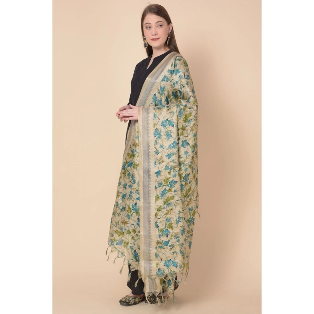 Generic Women's Art Silk Printed Dupatta (Gold, Length: 2.25 to 2.50 Mtr)