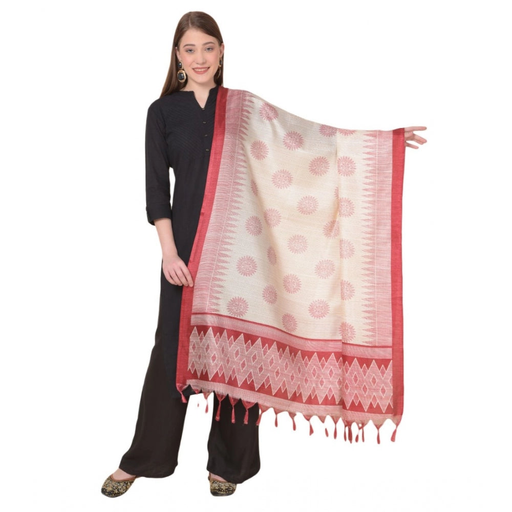 Generic Women's Art Silk Printed Dupatta (Maroon, Length: 2.25 to 2.50 Mtr)