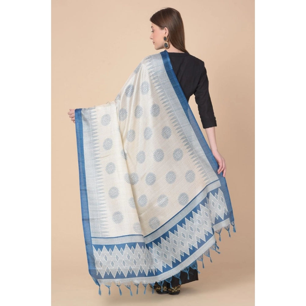 Women's Art Silk Printed Dupatta (Turquoise, Length: 2.25 to 2.50 Mtr)