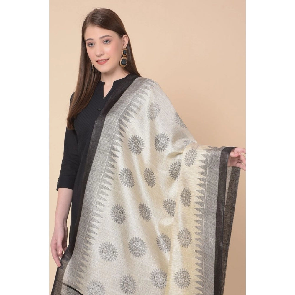 Generic Women's Art Silk Printed Dupatta (Black, Length: 2.25 to 2.50 Mtr)