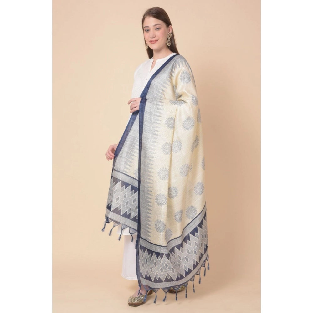 Generic Women's Art Silk Printed Dupatta (Blue, Length: 2.25 to 2.50 Mtr)