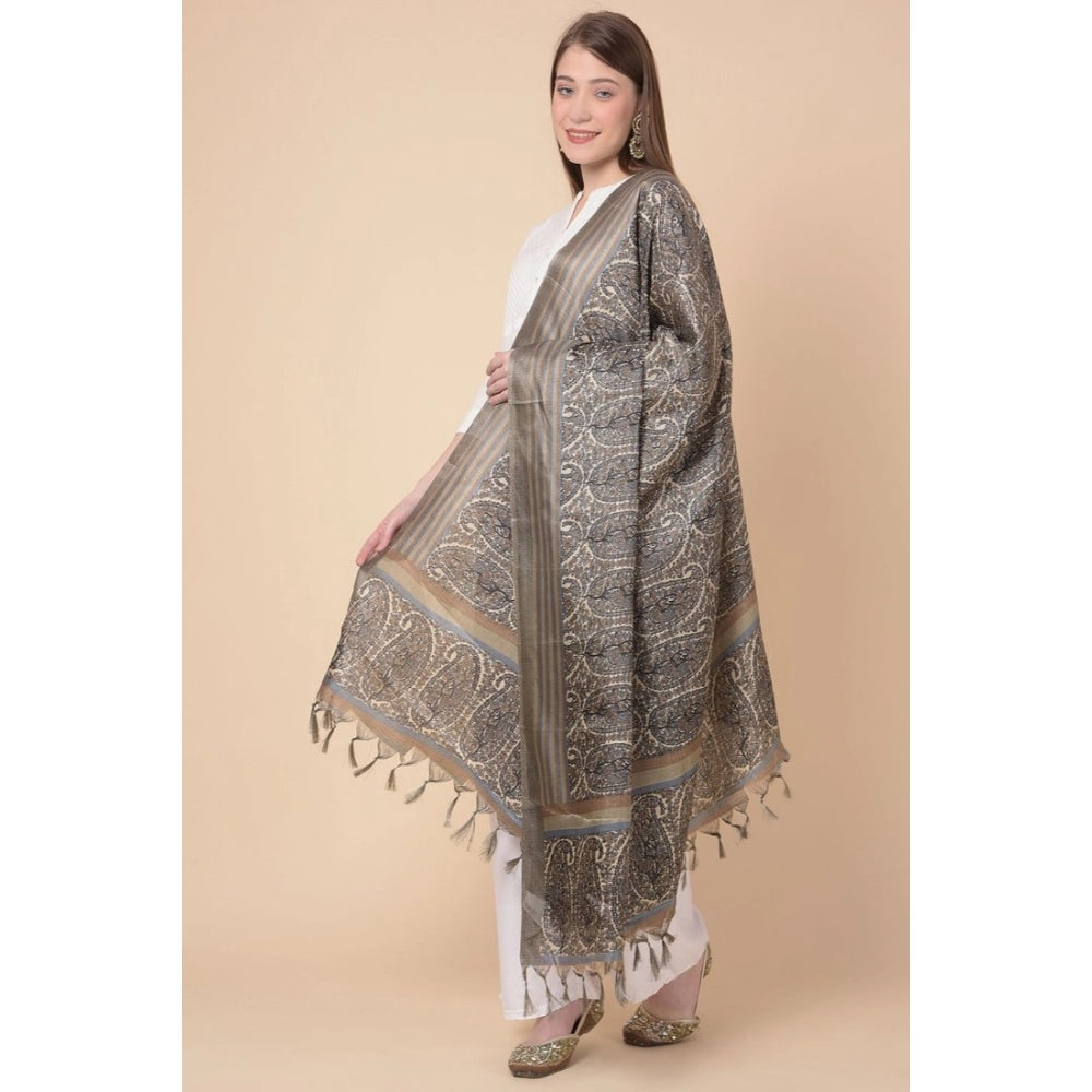 Women's Art Silk Printed Dupatta (Grey, Length: 2.25 to 2.50 Mtr)