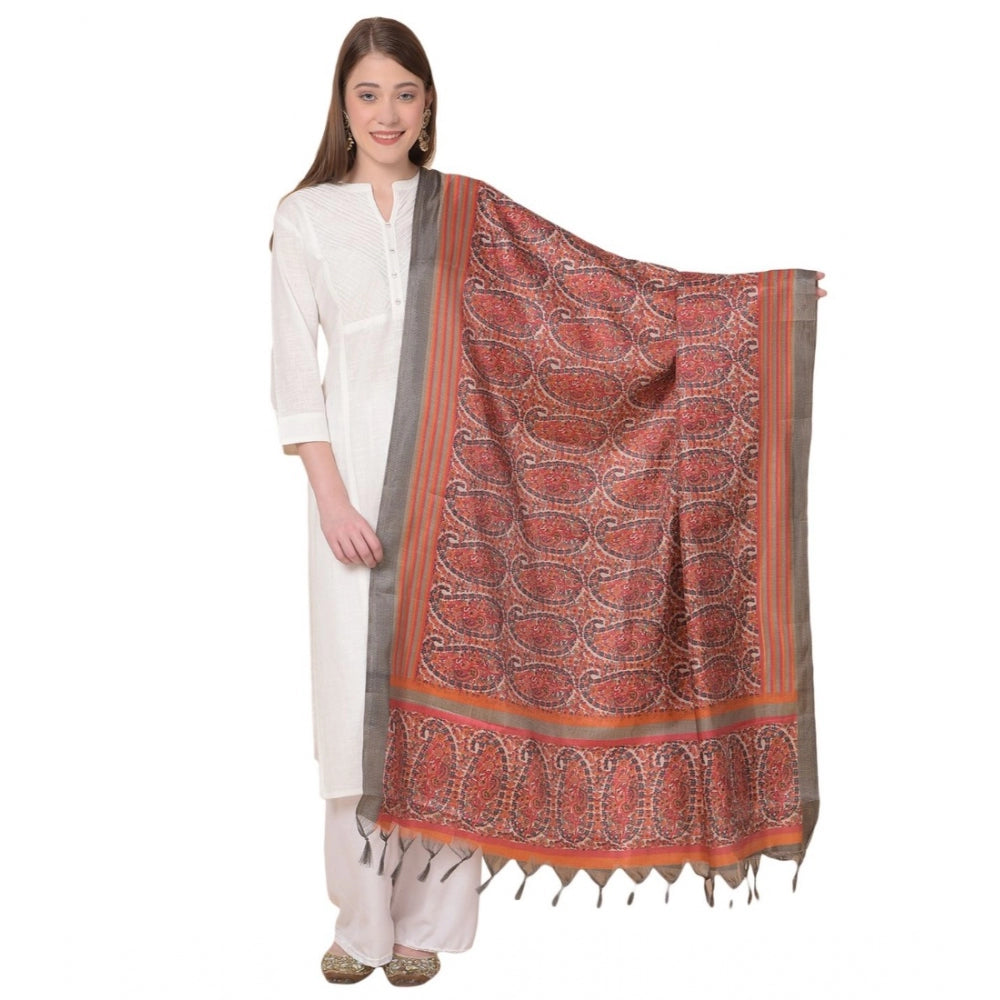 Women's Art Silk Printed Dupatta (Orange, Length: 2.25 to 2.50 Mtr)