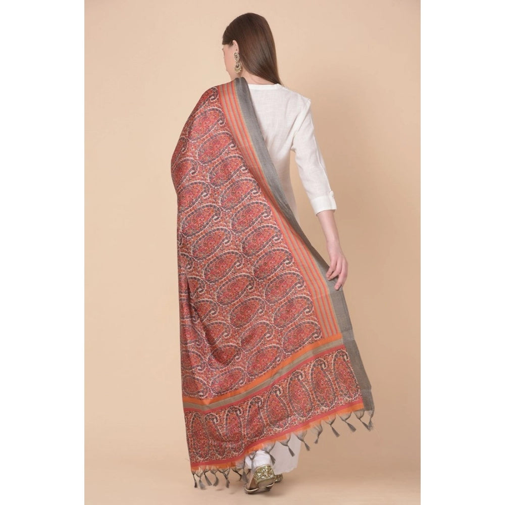 Women's Art Silk Printed Dupatta (Orange, Length: 2.25 to 2.50 Mtr)