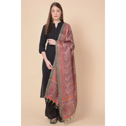 Generic Women's Art Silk Printed Dupatta (Grey, Length: 2.25 to 2.50 Mtr)