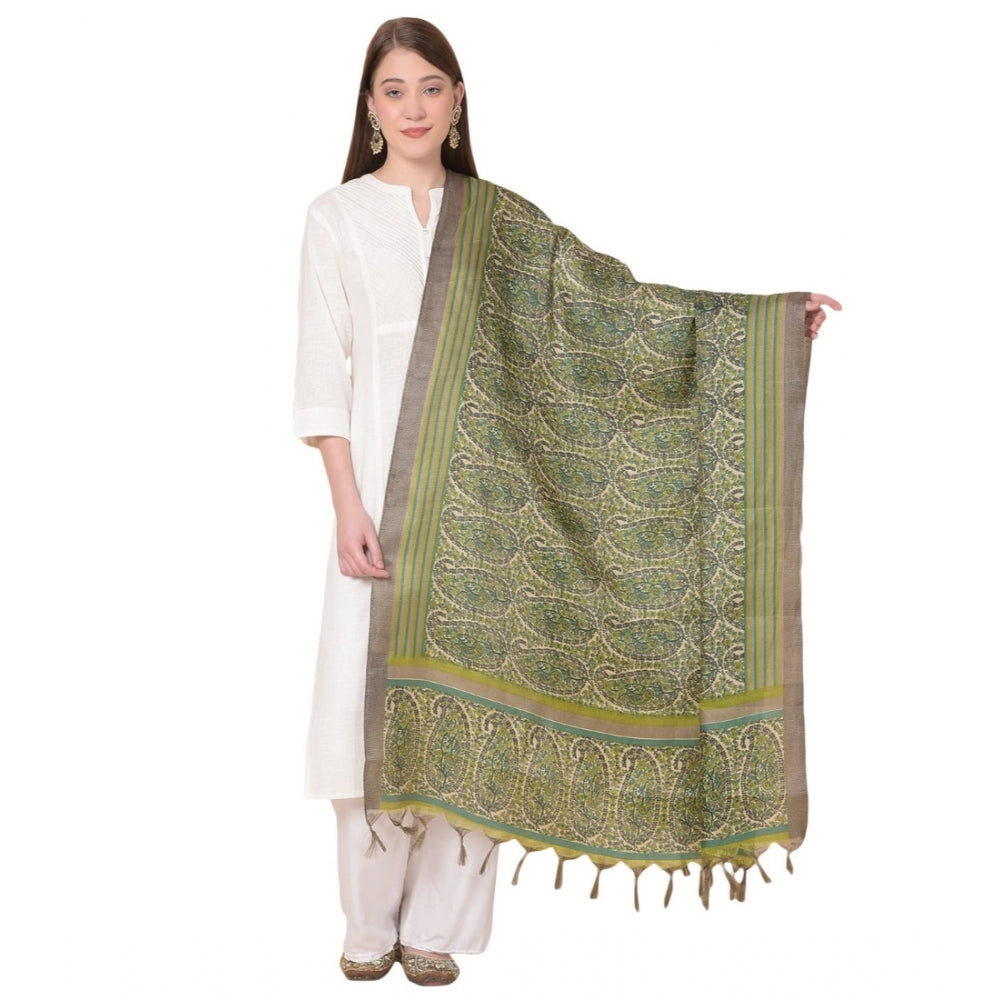 Generic Women's Art Silk Printed Dupatta (Green, Length: 2.25 to 2.50 Mtr)