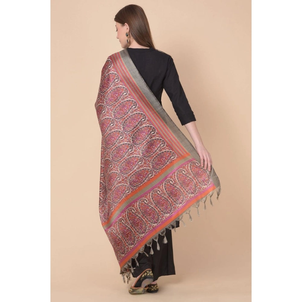 Generic Women's Art Silk Printed Dupatta (Grey, Length: 2.25 to 2.50 Mtr)