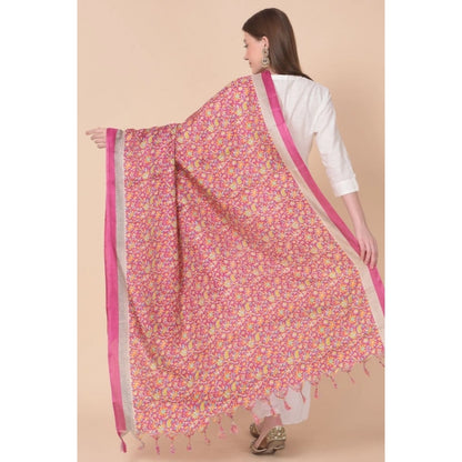 Generic Women's Art Silk Printed Dupatta (Pink, Length: 2.25 to 2.50 Mtr)