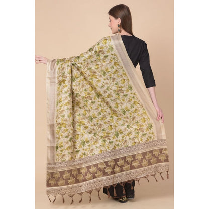 Generic Women's Art Silk Printed Dupatta (Gold, Length: 2.25 to 2.50 Mtr)