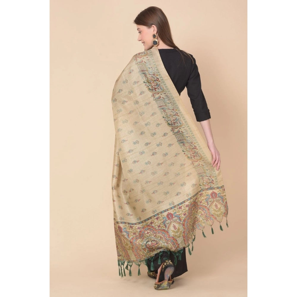 Generic Women's Art Silk Printed Dupatta (Gold, Length: 2.25 to 2.50 Mtr)