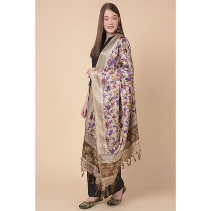 Generic Women's Art Silk Printed Dupatta (Gold, Length: 2.25 to 2.50 Mtr)