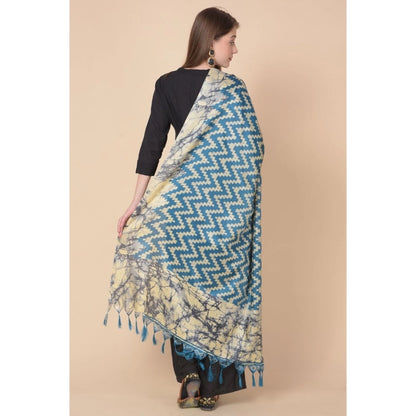 Generic Women's Art Silk Printed Dupatta (Blue, Length: 2.25 to 2.50 Mtr)